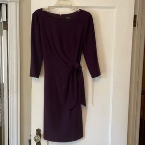 Eggplant Purple Tahari Dress w/ Side Pleats & Tie